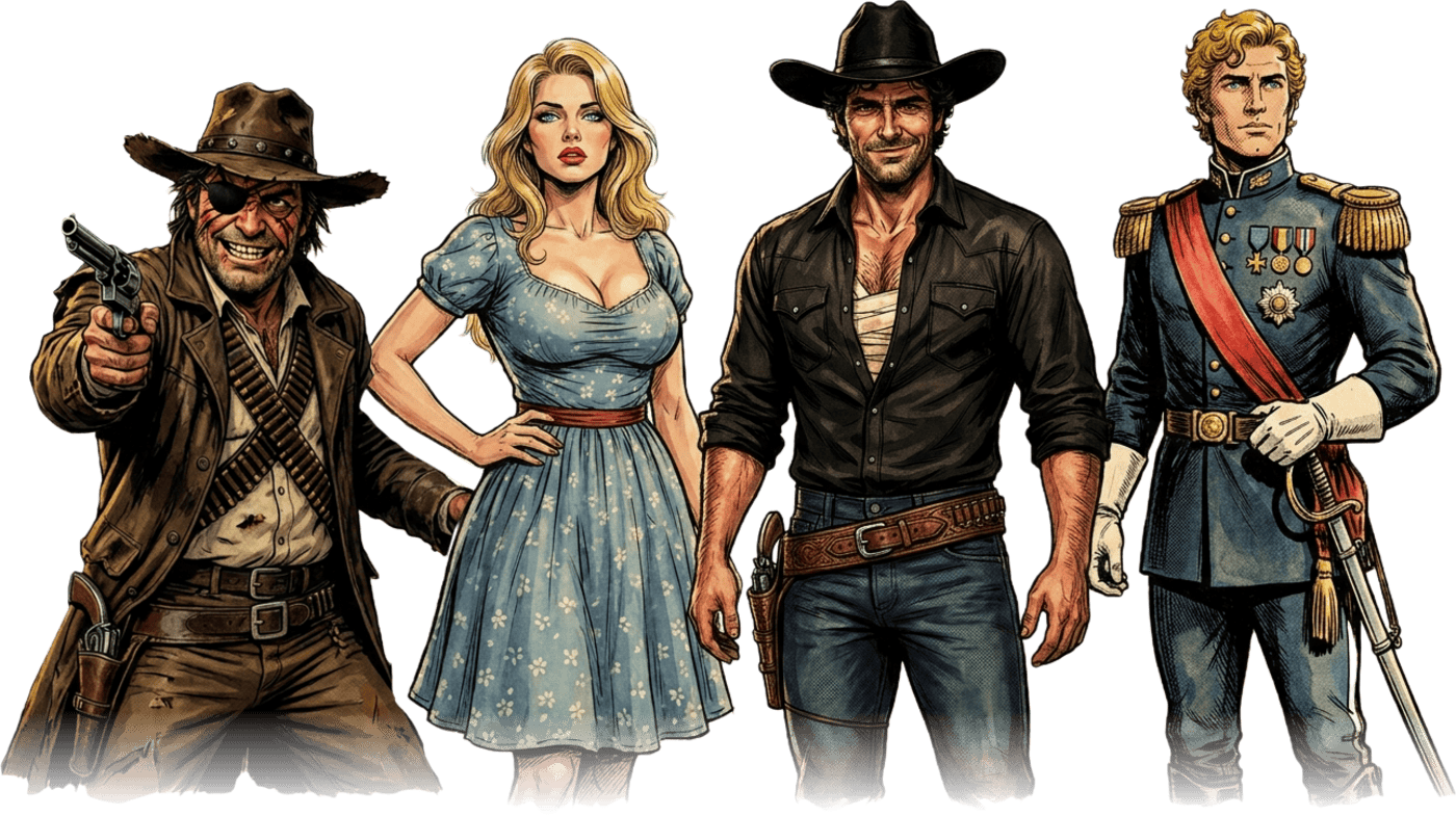 Mateo el Tuerto, María Vargas, Diego Rojas y el Coronel Briggs de cuerpo entero.